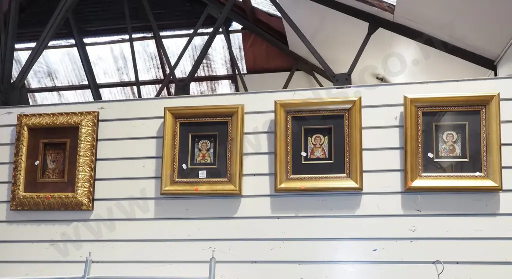 4x gilt framed needleworks - red dots Image 1++