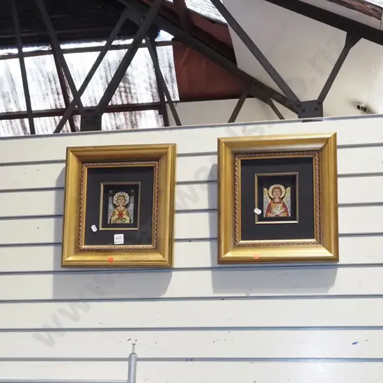 4x gilt framed needleworks - red dots