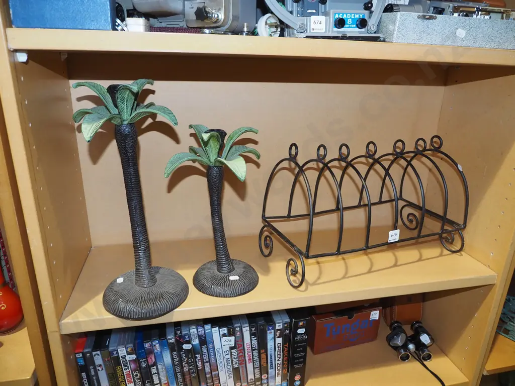 wrought metal plate rack, 2x plam tree themed candlesticks Tallest H370 Image 1++