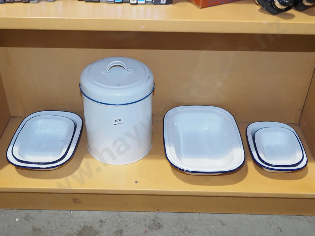 enamel dishes, lidded storage canister H270 Image 1++