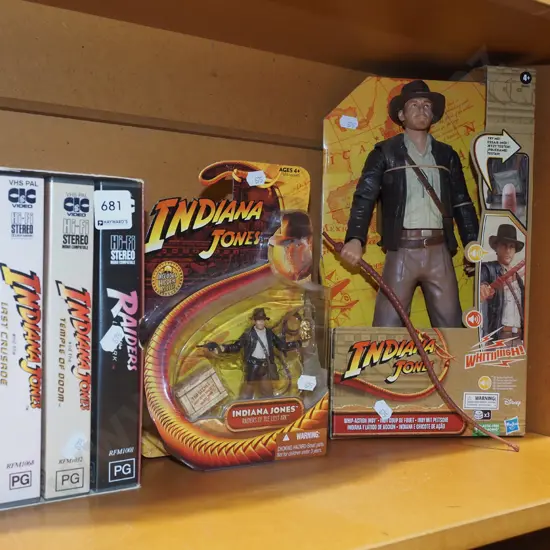 Indiana Jones action figurines, vhs