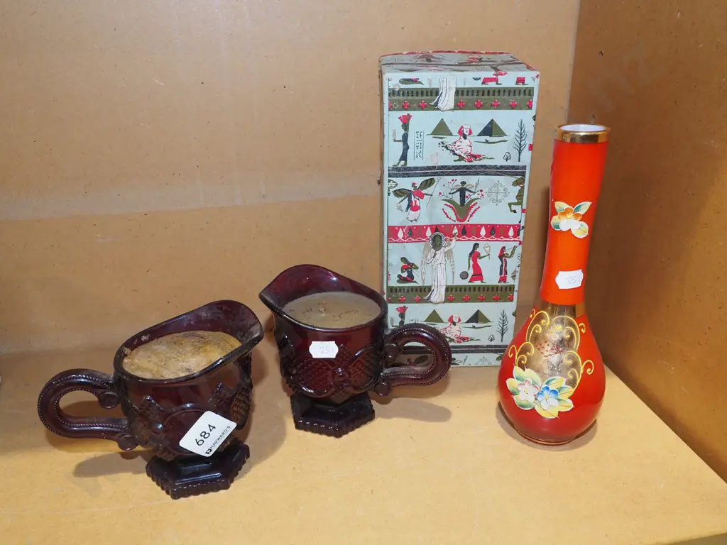 2x ruby glass jugs/candles, Japanese glass vase Image 1++