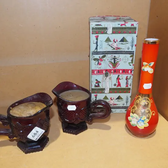 2x ruby glass jugs/candles, Japanese glass vase
