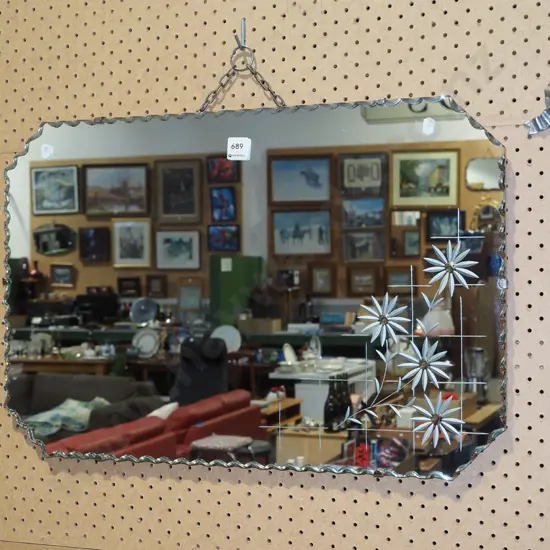 scalloped edge cut glass wall mirror diam610