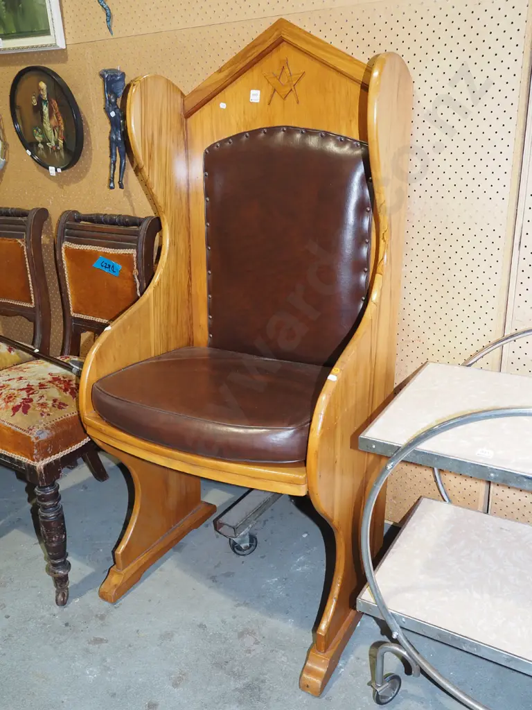 solid rimu masonic lodge wingback chair H1330 W605 D460 Image 1++
