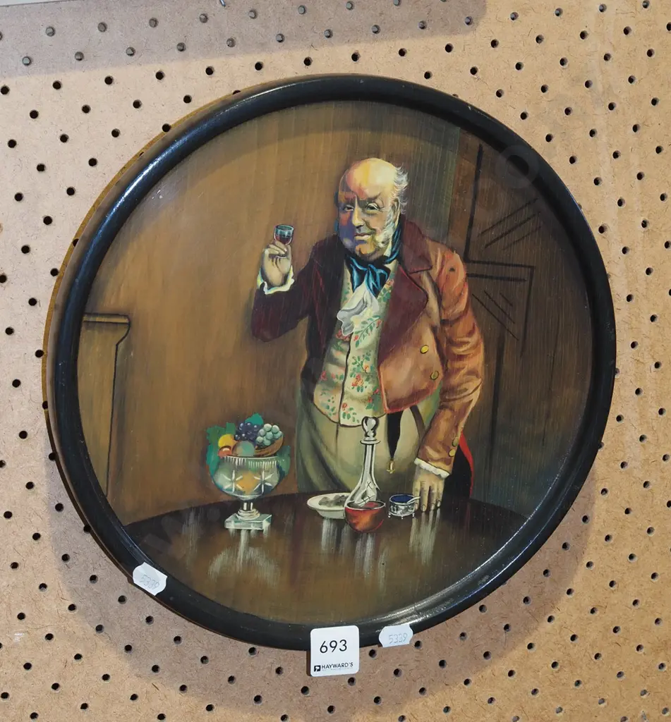 framed oil on board - man in waistcoast making toast Image 1++