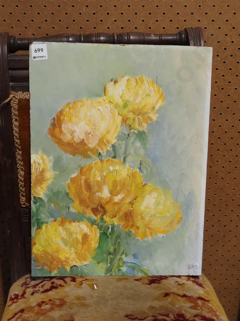 unframed oil on board - dahlias Image 1++