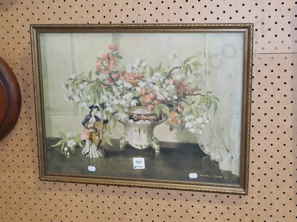 framed Vernon Ward print - flowers and figurine Image 1++