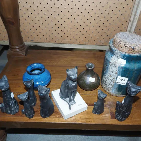pottery canisters, vases, cat figurines Canister H170