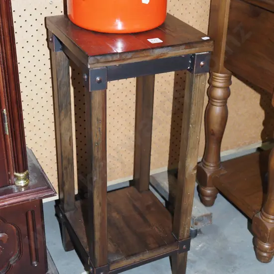 solid pine and metal jardiniere stand