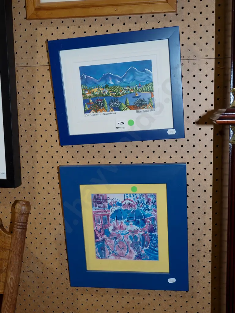 framed Ellen Bush print - Lake Wakatipu, framed print - café scene -green dots Image 1++