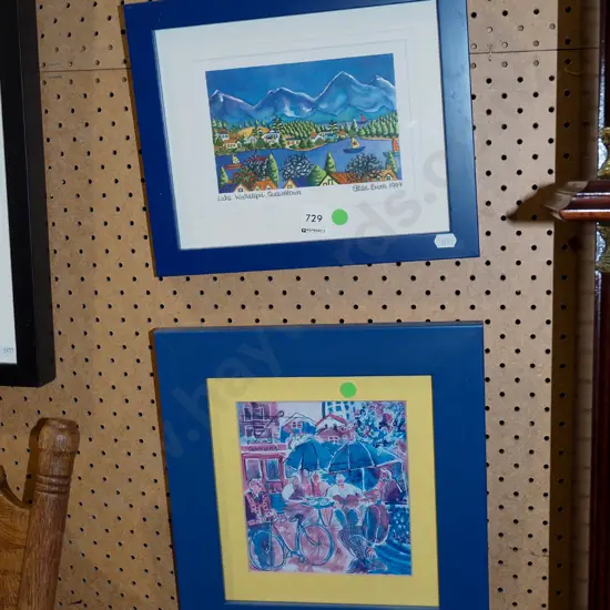 framed Ellen Bush print - Lake Wakatipu, framed print - café scene -green dots