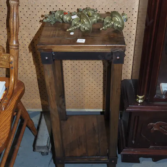 solid pine and metal jardiniere stand