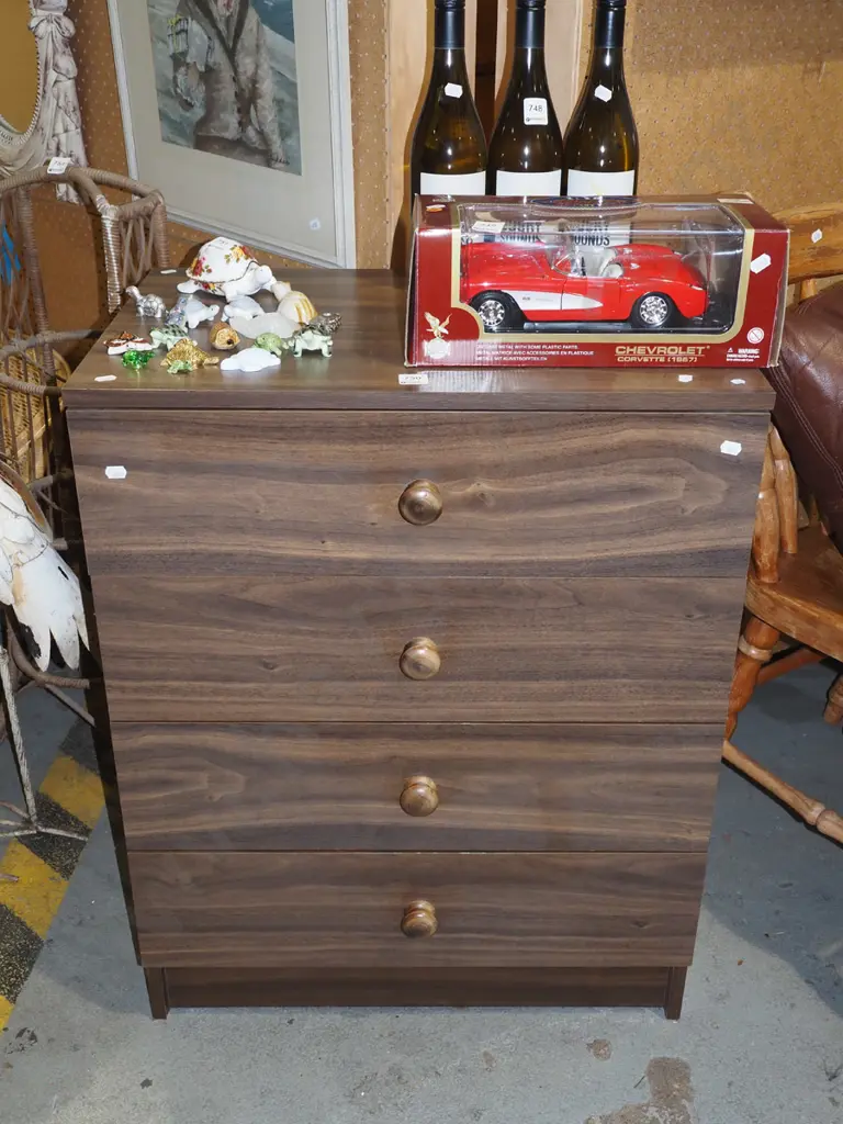 mdf fuax wood veneer 4 drawer chest H770 W600 D400 Image 1++
