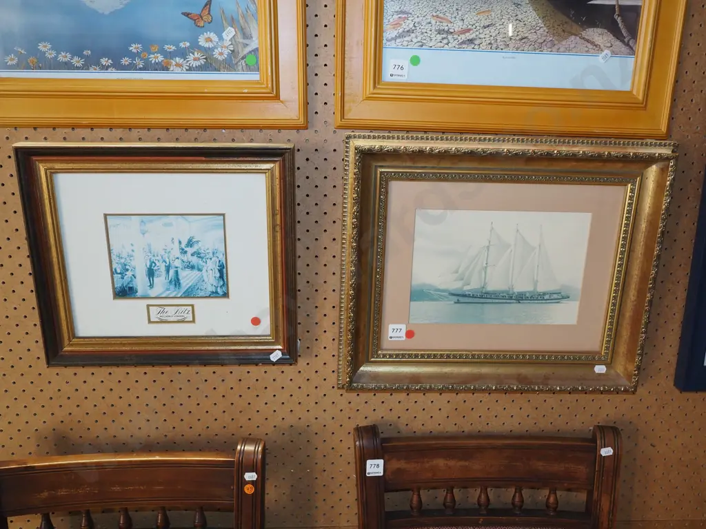 2x framed prints - The Ritz, large sailing ship - red dots Image 1++
