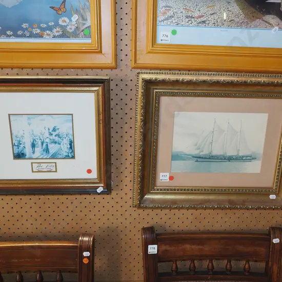 2x framed prints - The Ritz, large sailing ship - red dots