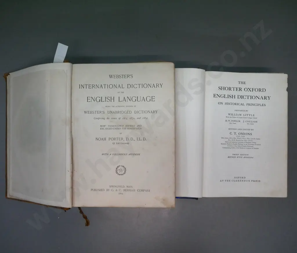 2x dictionary: The Shorter Oxford English Dictionary, CT Onions ed, Clarendon Press, 1956. Webster's International Image 1++