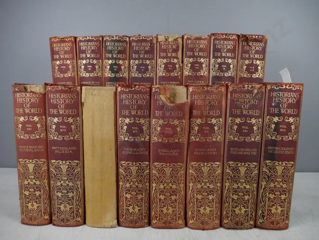 Historians History of the World Vols 1, 3-7, 10, 12, 13, 15, 17-22, Art Nouveau leather & cloth binding, Image 1++