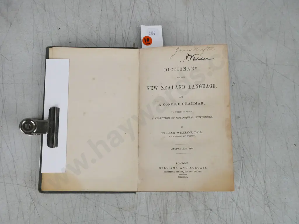 A Dictionary of the New Zealand Language and Concise Grammar, 2nd ed., William Williams, Williams & Norgate, London 1852 Image 1++