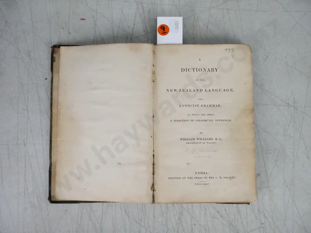 A Dictionary of the New Zealand Language and Concise Grammar, William Williams, Paihia, 1st ed., 1844. Maori dictionary. Image 1++