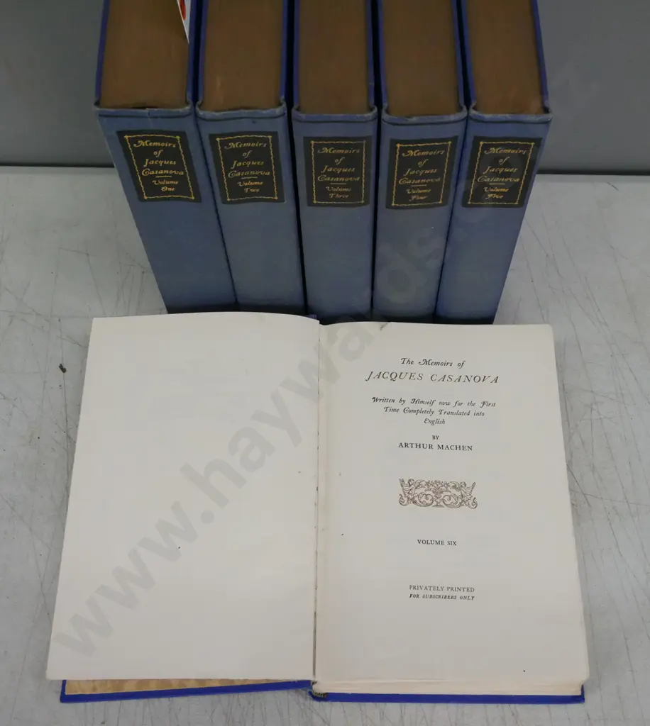 Memoirs of Jacques Casanova, Arthur Machen, Vols 1-6, Privately Printed ed of 500, c1920s. No dustjackets. Image 1++
