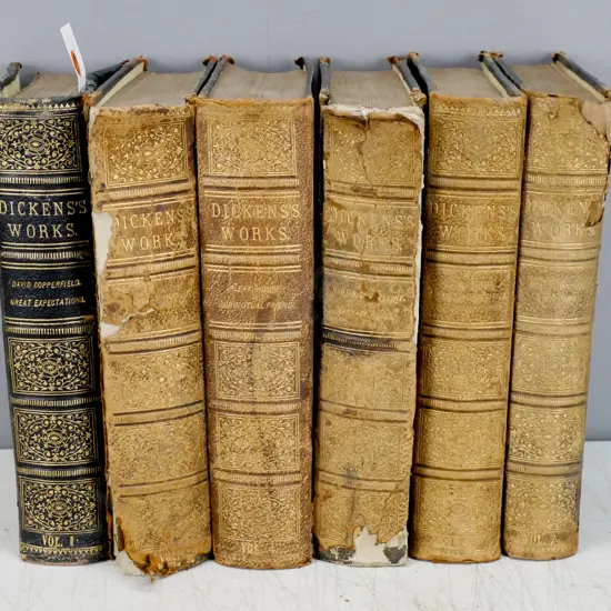 6x Dickens's Works, Vol 1, 2, 4, 6, 7 & [unreadable], Chapman & Hall, Virtue & Co., n.d.