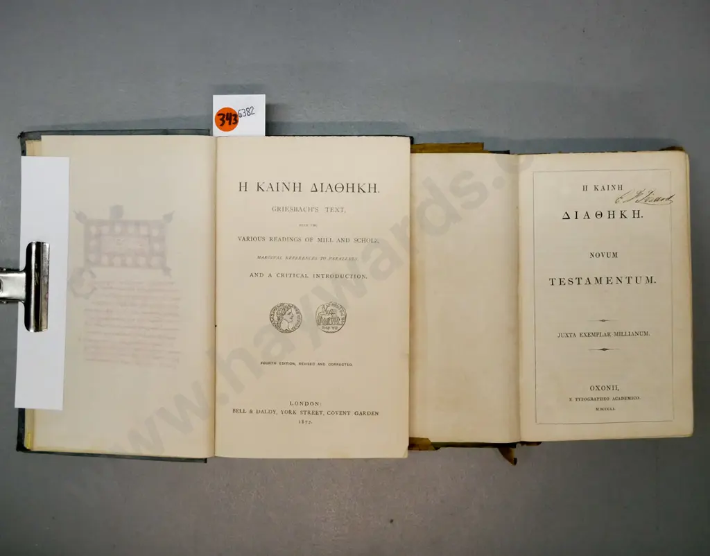 2x Greek Bibles: [The New Testament {in Greek}], Oxonii, 1851; Novum Testamentum Graecum Griesbach's Text, Bell & Daldy, Image 1++