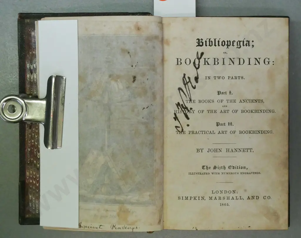 Bibliopegia or Bookbinding in Two Parts, 6th ed., John Hannett, Simpkin Marshall, London, 1865. Image 1++