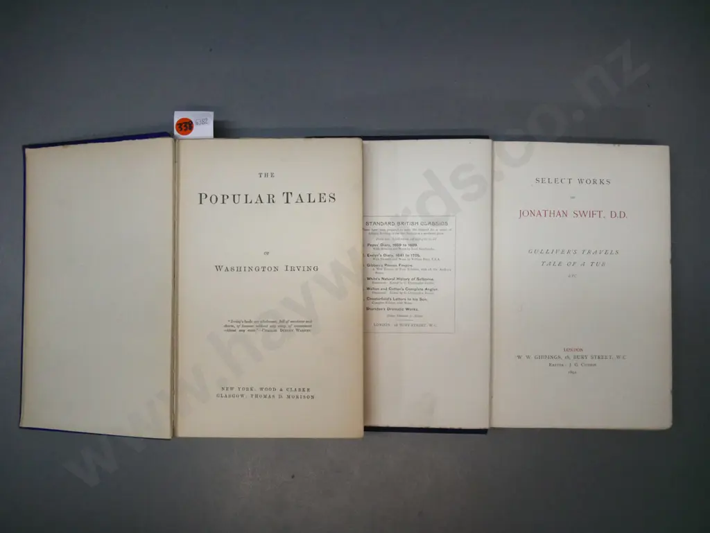 2x fiction collections: The Popular Tales of Washington Irving, Wood & Clarke, New York c1890. Select Works of Jonathan Image 1++