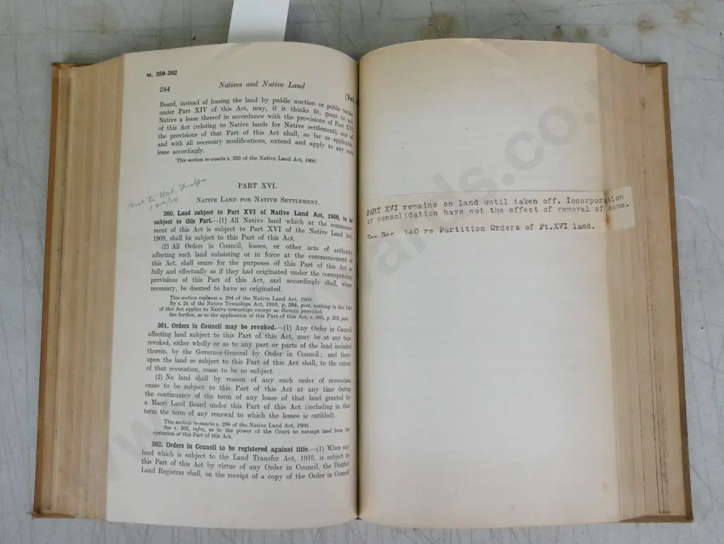 Native Land Act: An extract from The Public Acts of New Zealand 1908-1931, Butterworth & Co Aus. c1930s. Image 1++