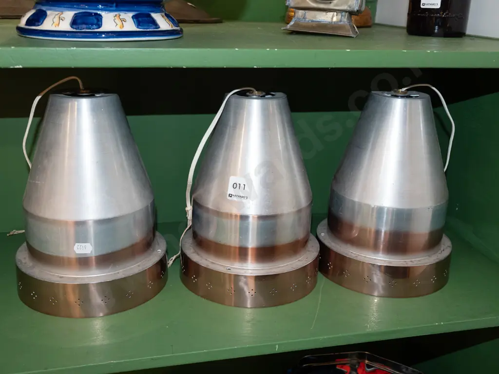 3x retro spun aluminium light shades - some fading H225 Image 1++