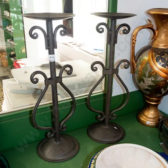 2x large wrought metal candlesticks H550