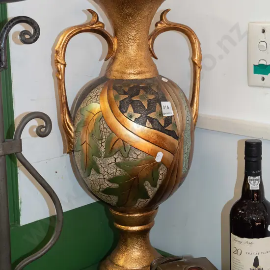 hand painted gilt double handled vase H580
