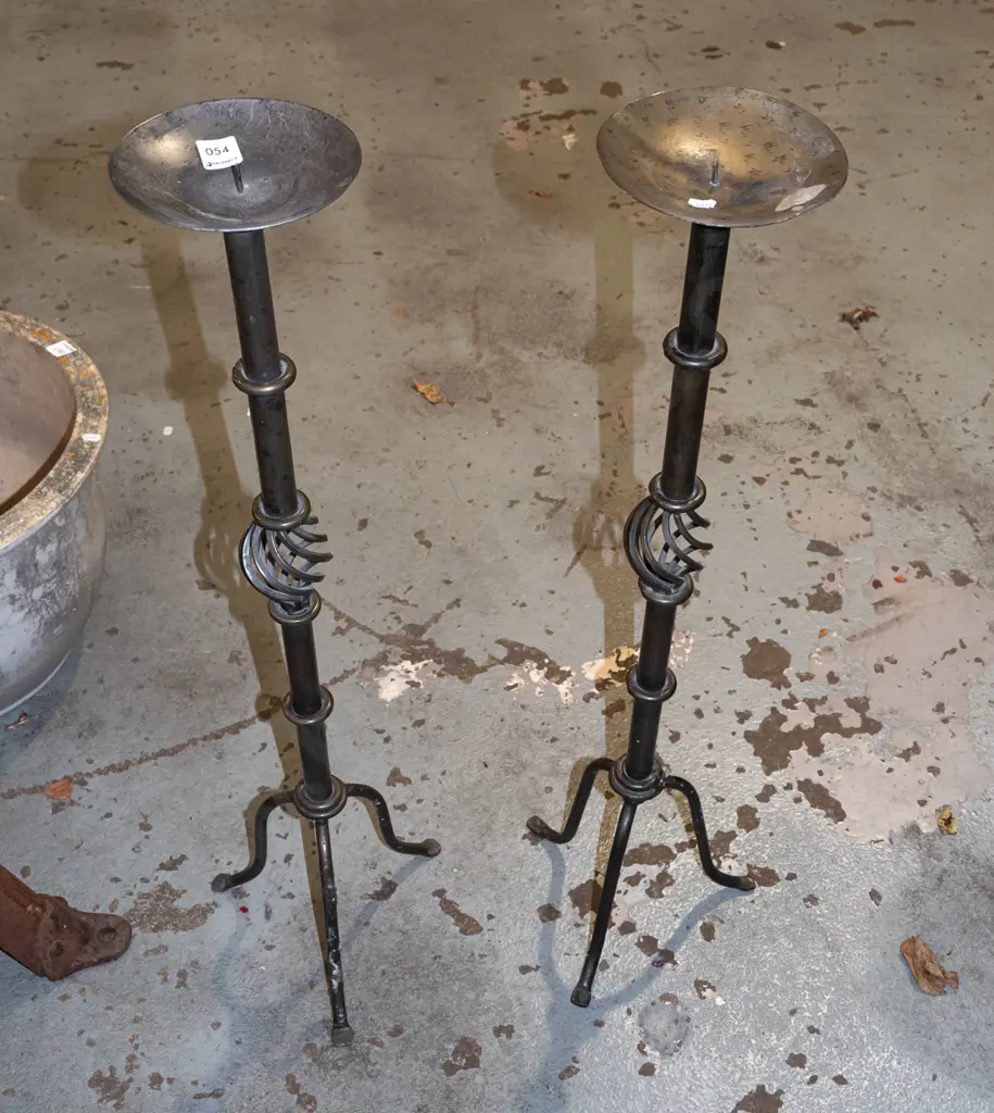 2x tall wrought metal candlesticks H875 Image 1++