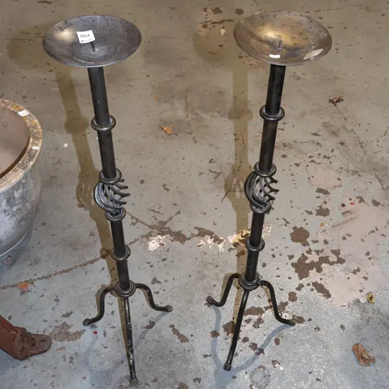 2x tall wrought metal candlesticks H875