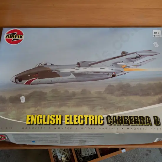 yet to be assembled model of an English Electric Canberra war plane