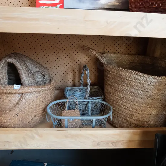 assorted cane, seagrass and metal baskets Tallest H320