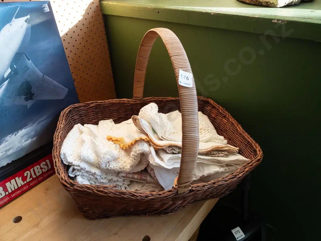 cane basket and hand worked linen Image 1++
