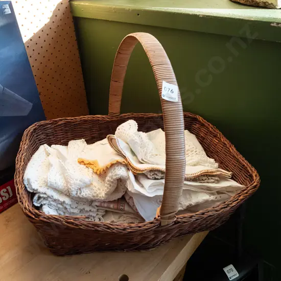 cane basket and hand worked linen