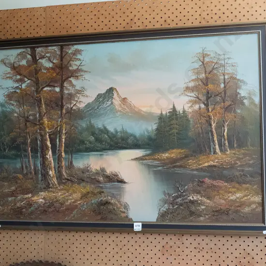 framed oil on board - river scene