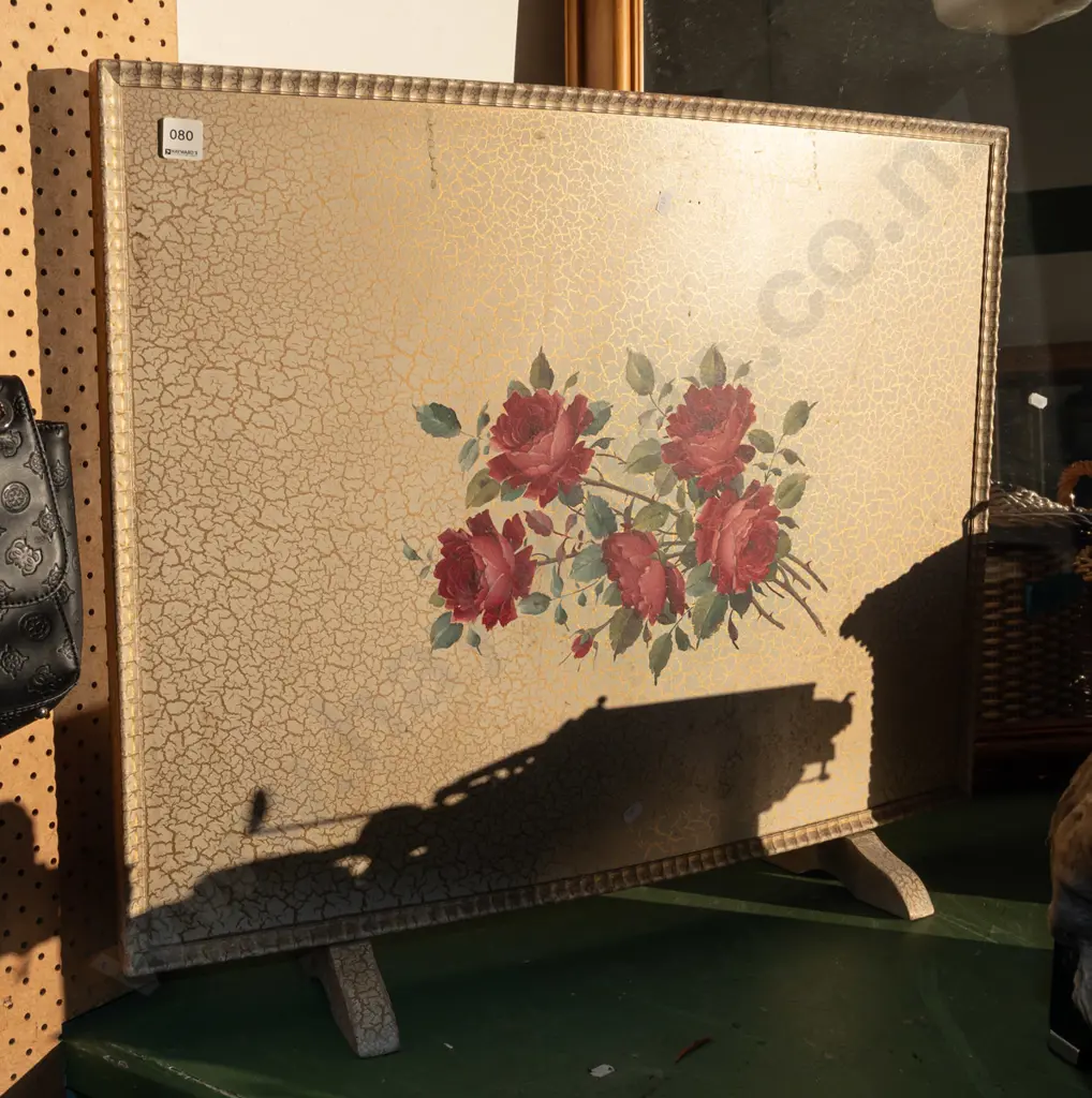 hand painted red rose decorated firescreen Image 1++