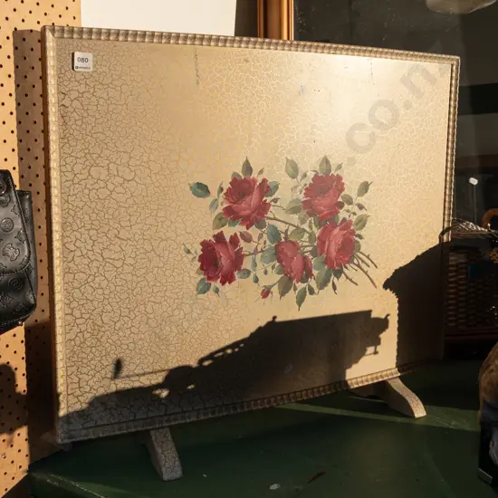 hand painted red rose decorated firescreen