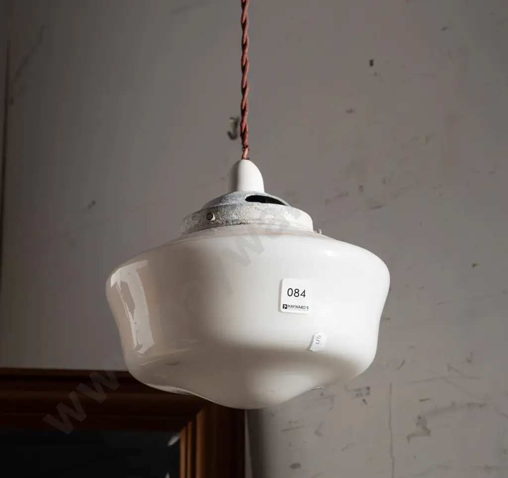 deco pendant white glass light fitting - needs rewiring Image 1++