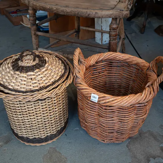 2x cane baskets - 1 has lid H340