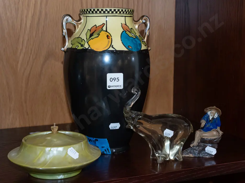 Phoenix Ware hand painted ewer vase, lidded trinket box, mud figurine, glass elephant Vase H230 Image 1++