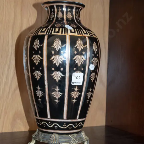 hand painted Italian enamel vase on stand H320