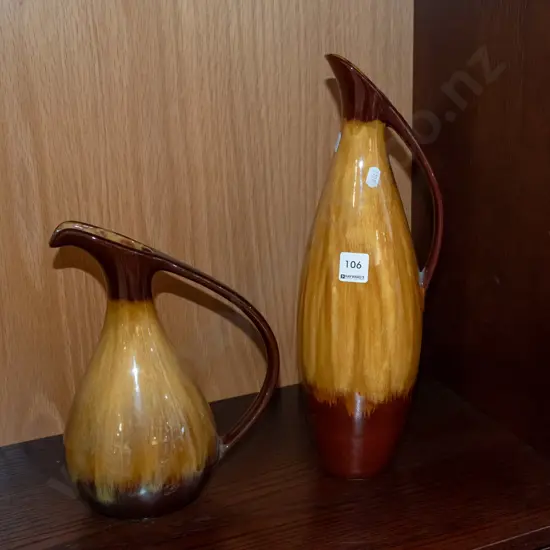 2x Blue Mountain ewer vase Tallest H400