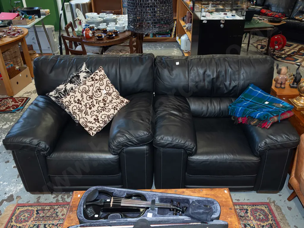 2x black vinyl armchairs Image 1++