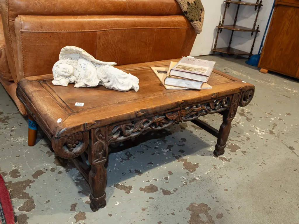 heavily carved Asian scholar's table H350 W880 D425 Image 1++
