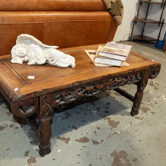 heavily carved Asian scholar's table H350 W880 D425